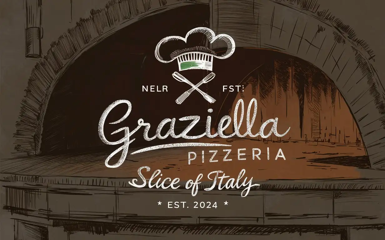Italian Pizzeria Logo with Sketched Chefs Hat and Crossed Fork and Knife