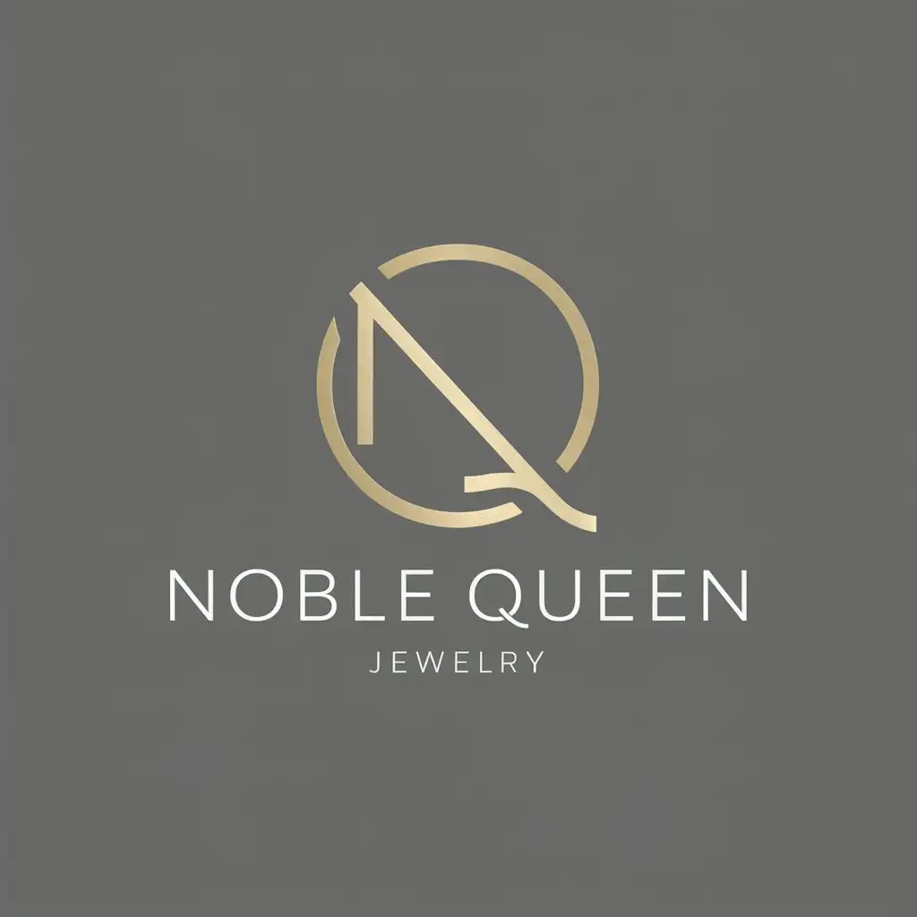 a logo design,with the text "Noble Queen Jewelry", main symbol:The logo design for Noble Queen jewelry revolves around simplicity and clarity, reflecting the essence of the technology industry. The choice of a minimalistic 'NQ' symbol conveys a sense of modernity and innovation, which are crucial in technology branding. This symbol also suggests precision and focus, aligning with the high-tech nature of the industry.Color is gold and Gray.,Moderate,clear background