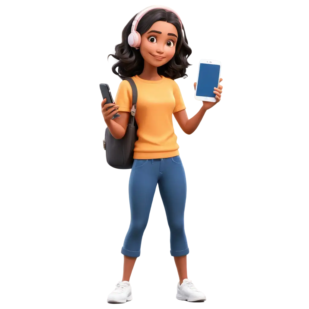 cartoon girl holding a mobile phone towards the front
