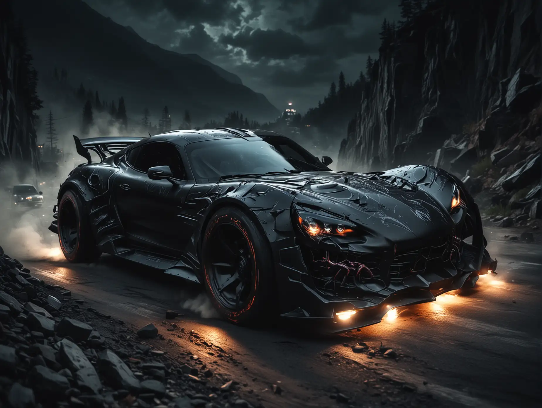 Dark-Spiderman-and-Venom-Evil-Tuning-Futuristic-Cars-Drifting-at-Night