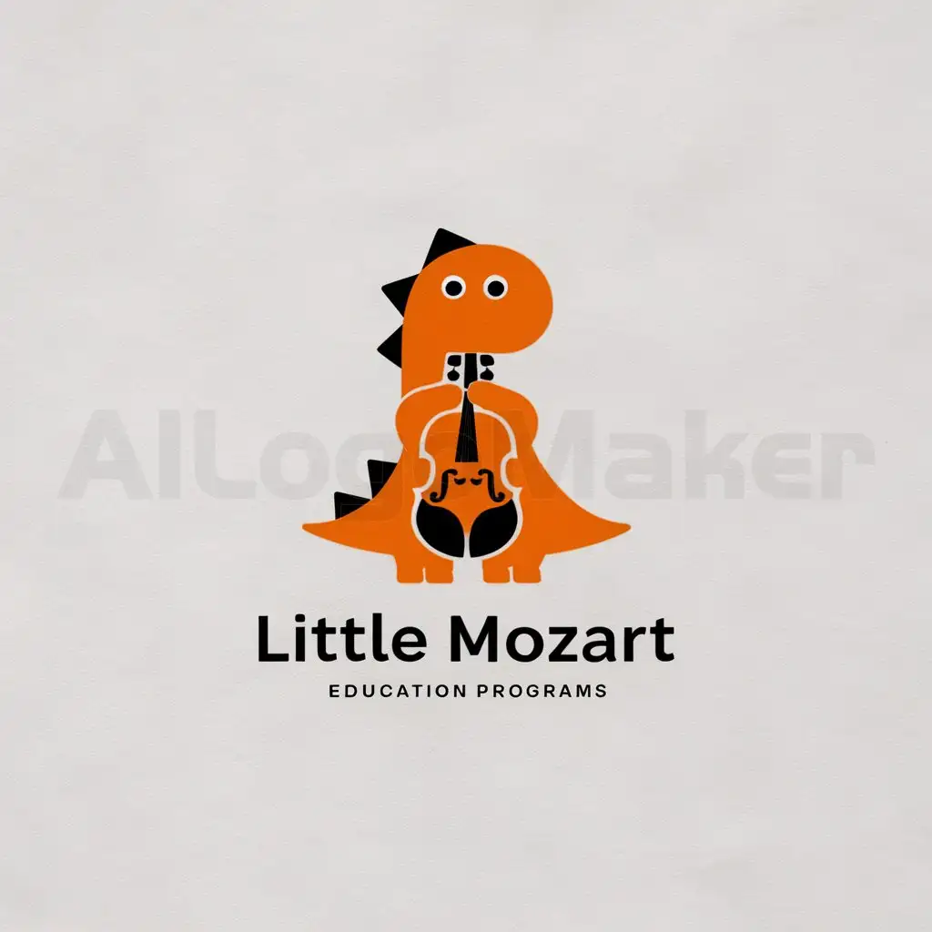 a logo design,with the text "Little Mozart", main symbol:orange Dinosaur with a fiddle in hands,Minimalistic,be used in Education industry,clear background