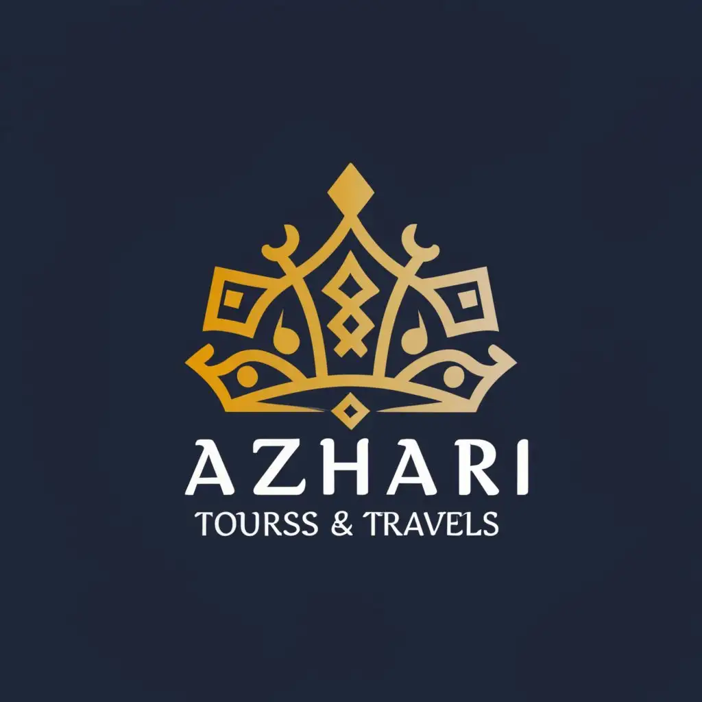 a logo design,with the text "Azhari Tours&Travels", main symbol:Tajoshariya crown,Moderate,be used in Travel industry,clear background
