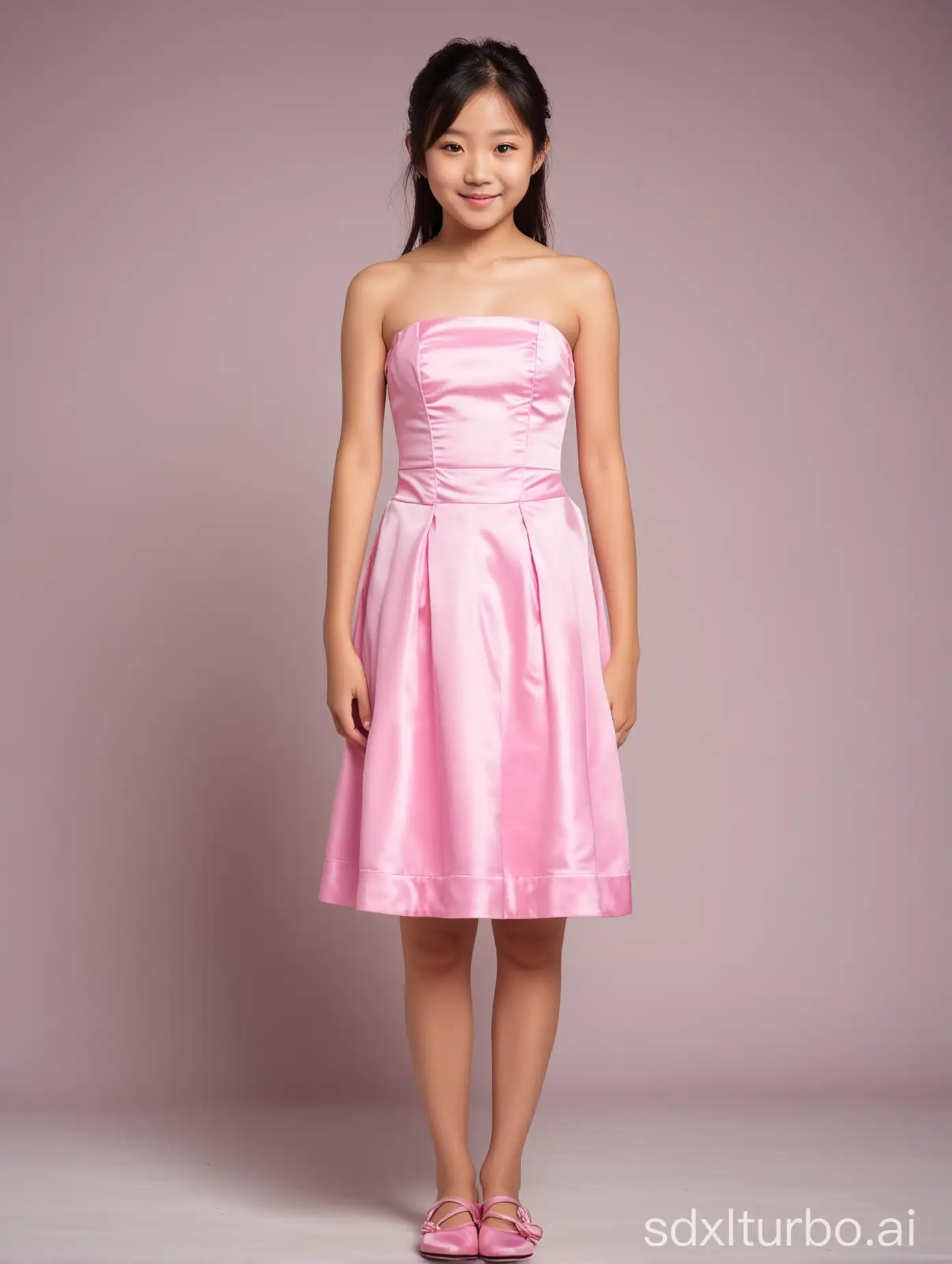 12yo,1girl,Japanese,pink strapless dress,full body