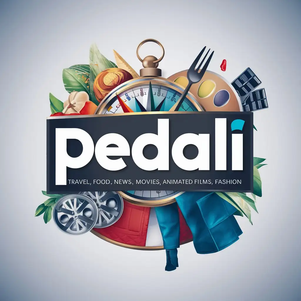 Логотип телеграмм канала о путешествиях, еде, новостях, кино, мультфильмов и одежде с названием PeDaLi