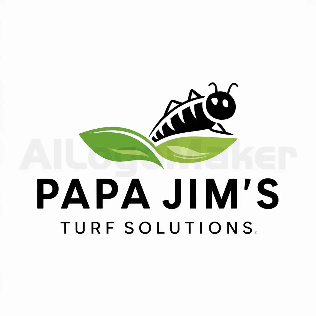 LOGO-Design-For-Papa-Jims-Turf-Solutions-Vibrant-Bug-on-Plant-Emblem-for-Lawn-Care