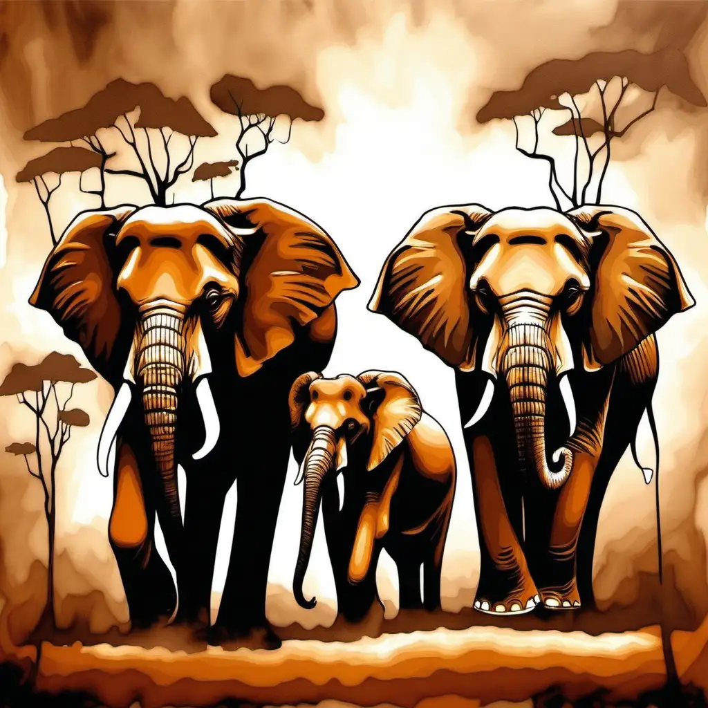elephants in brown tones painting