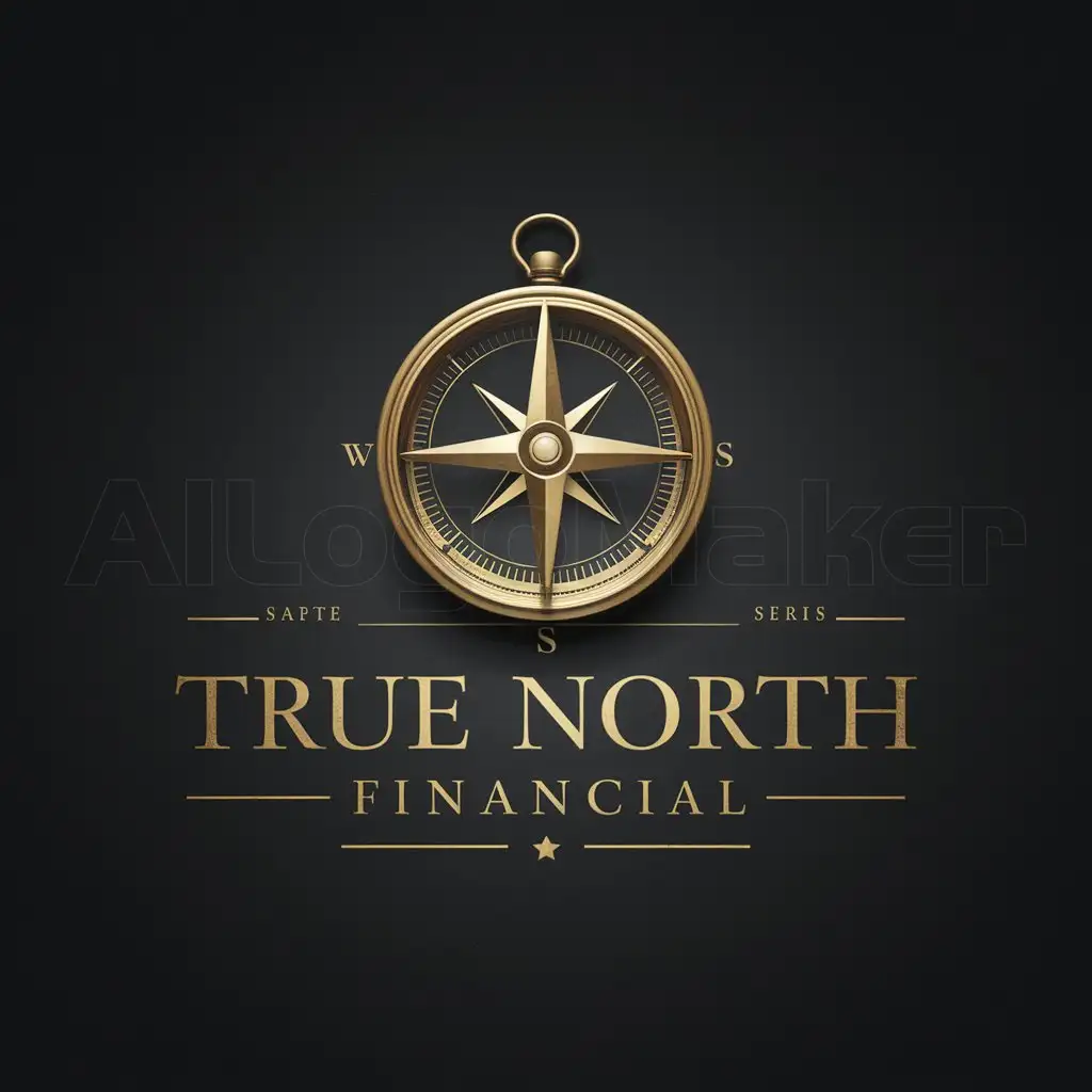 LOGO-Design-For-True-North-Financial-Antique-Gold-Compass-Symbolizing-Direction-and-Stability-on-Black-Background