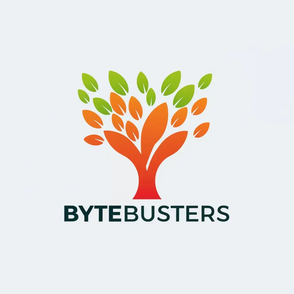a logo design,with the text "ByteBusters", main symbol:An abstract form and a tree,Moderate,be used in Technology industry,clear background