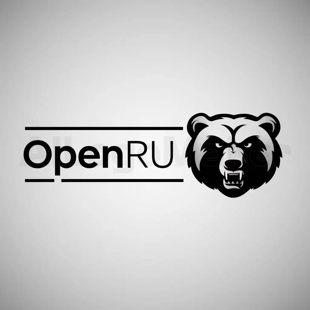 a logo design,with the text "OpenRu", main symbol:main symbol logo head snarling bear,Minimalistic,be used in Technology industry,clear background