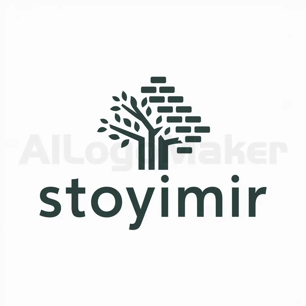 a logo design,with the text "Stoyimir", main symbol:Tree, brick, tree,Moderate,be used in Real Estate industry,clear background