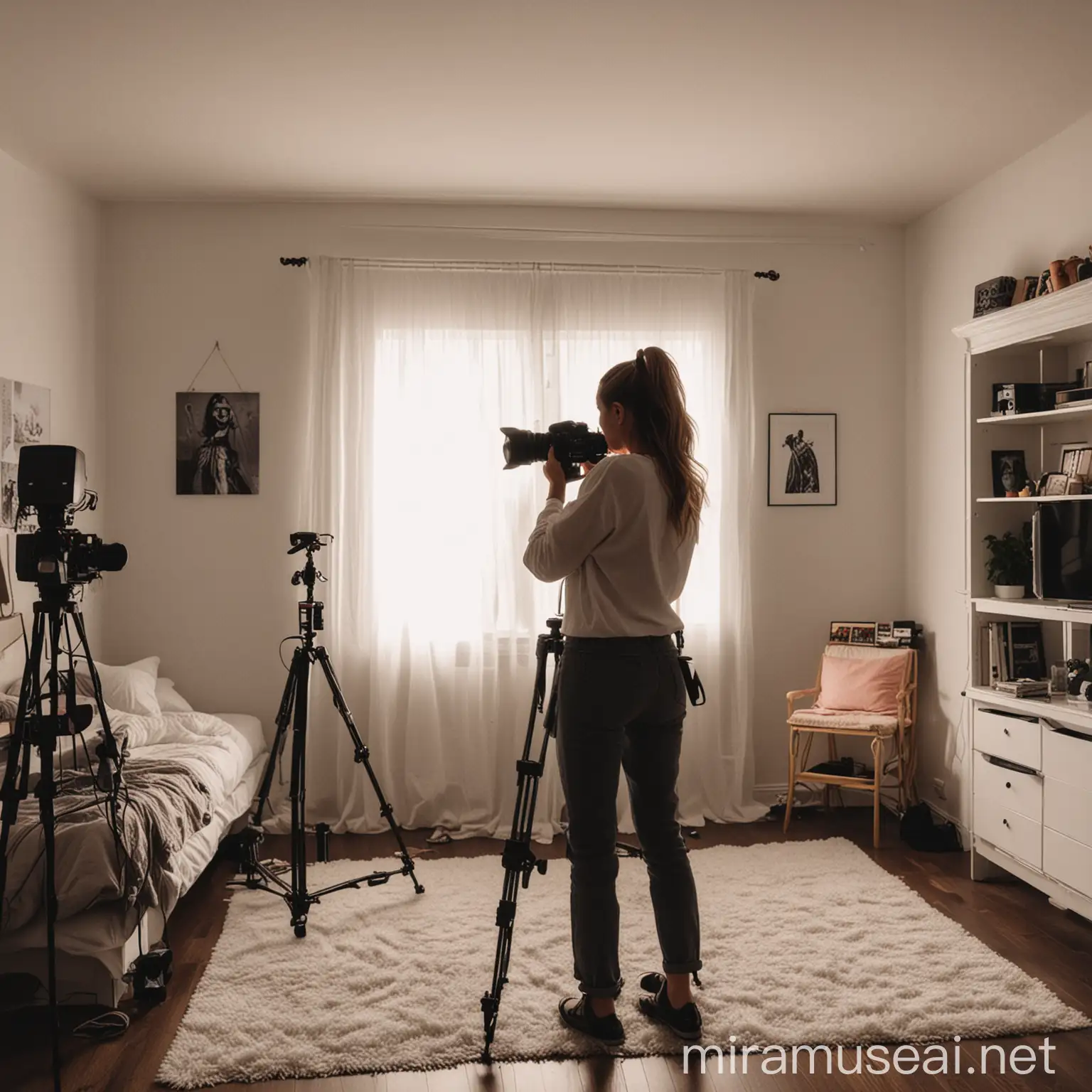 Videographer Recording Video in Home Studio