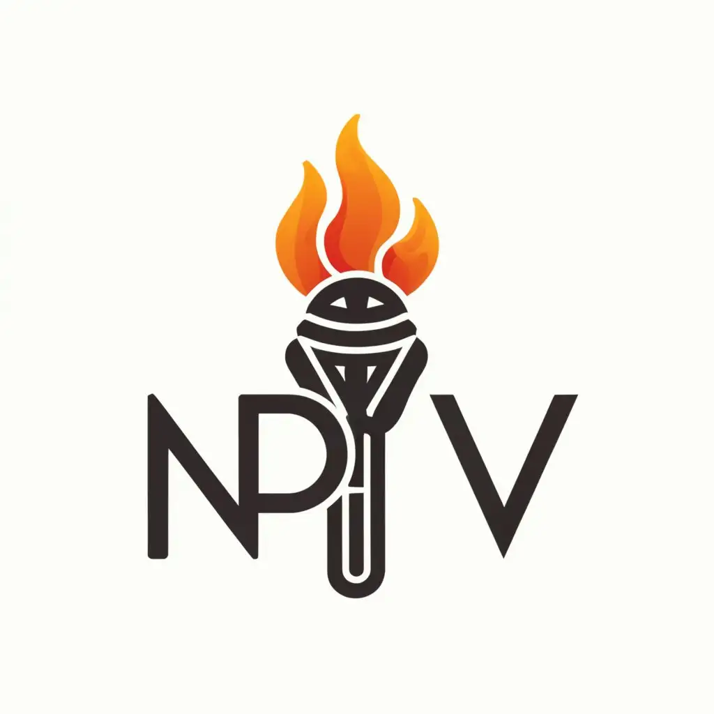 a logo design,with the text "NpV", main symbol:The fiery microphone,complex,clear background