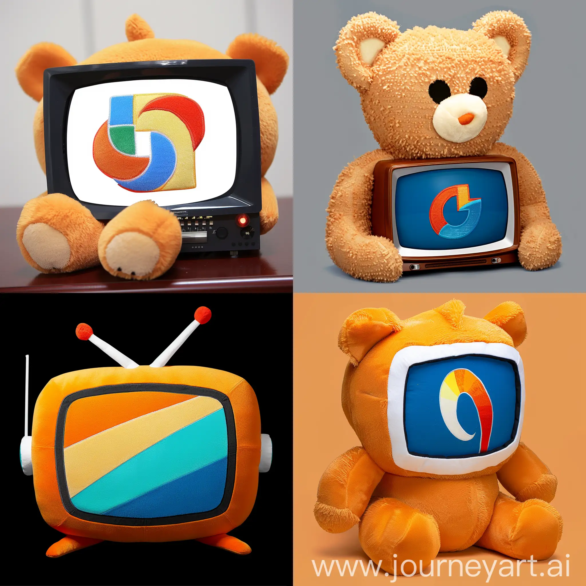 根据logo，生成包含电视台元素的毛绒玩具形象