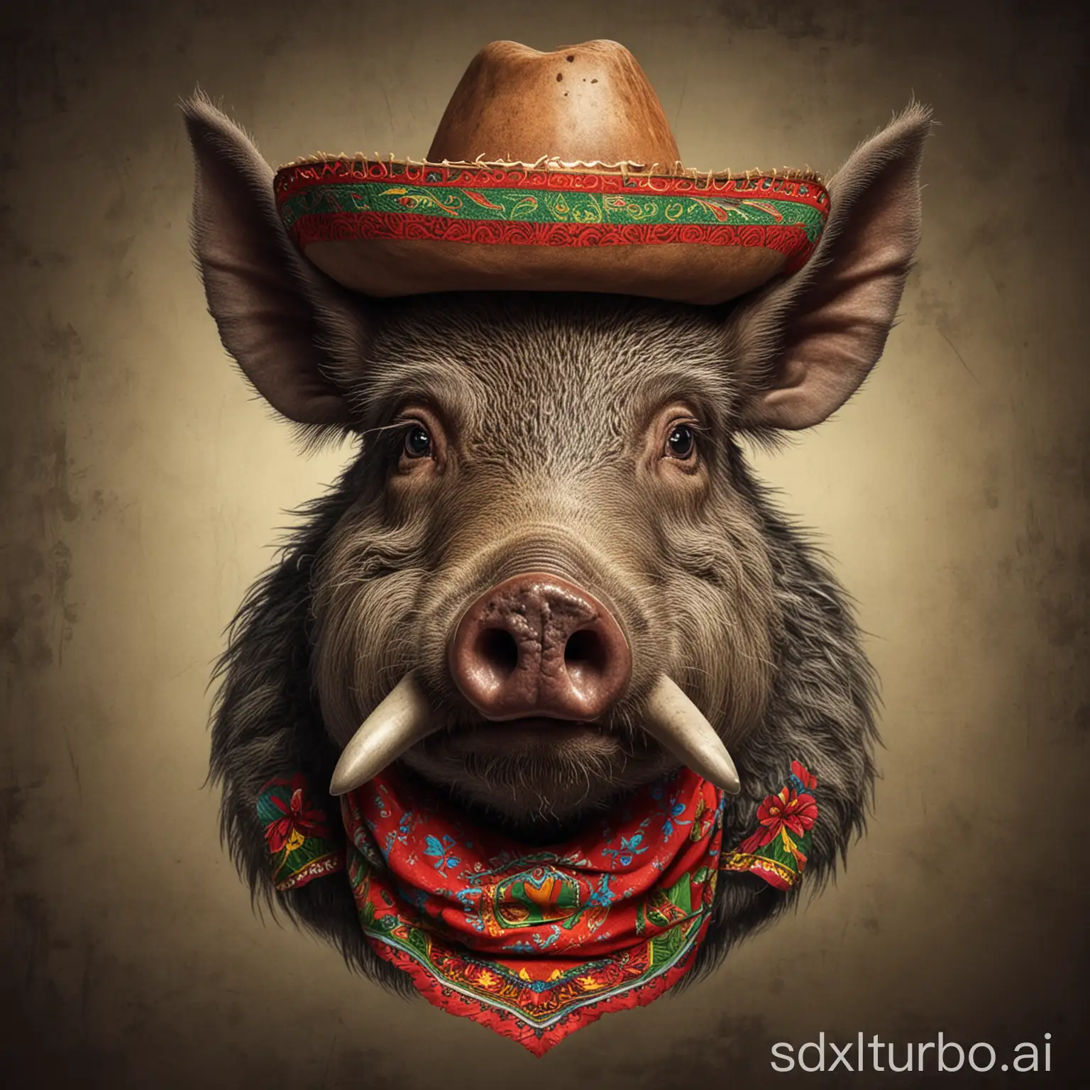 wild boar with big mexican mustache