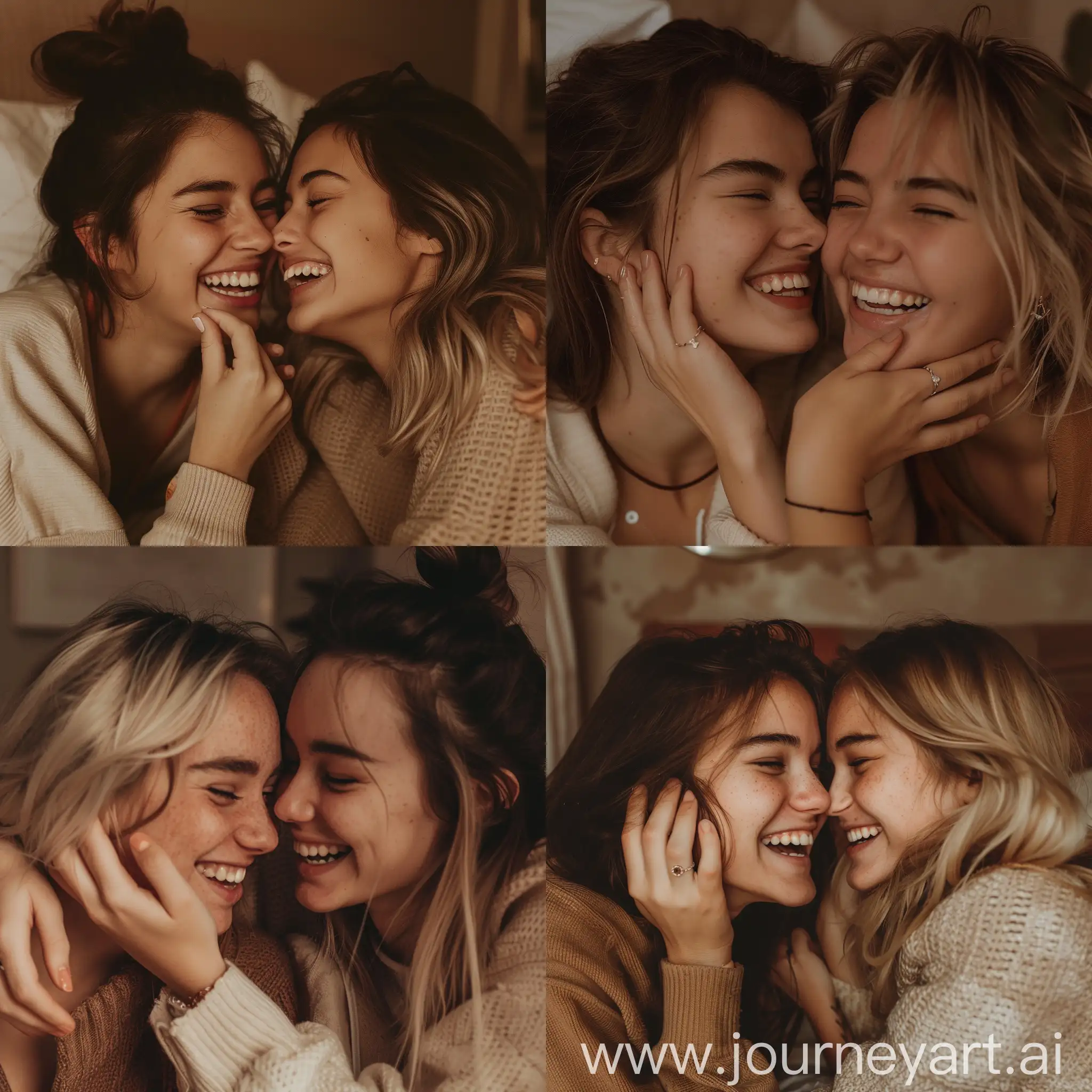 Intimate-Moment-of-Joy-Best-Friends-Sharing-Laughter-in-Soft-Bedroom-Tones