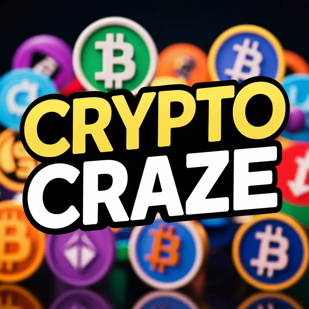 напиши - Crypto Craze и с зади на фоне добавь разные криптовалюты и разные яркие цвета 