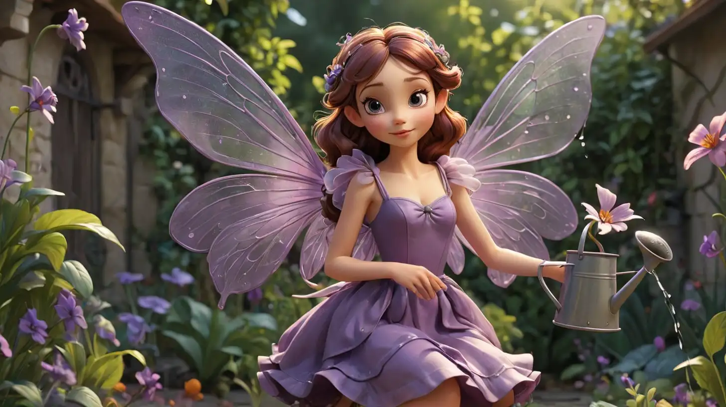 Enchanting Disneystyle Fairy in a Garden with a Watering Can