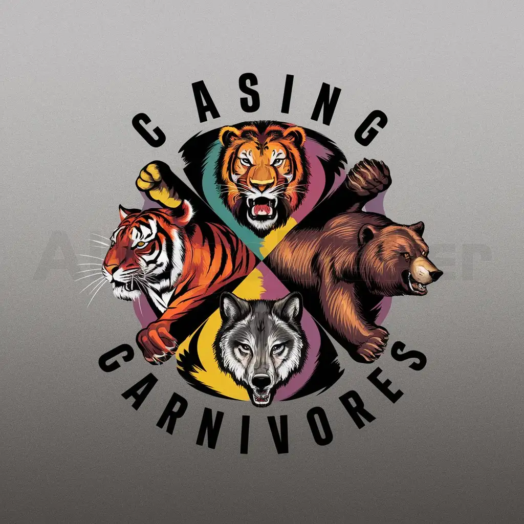 a logo design,with the text Chasing Carnivores, main symbol: Tiger, lion, bear, wolf, Moderate, clear background,in colour