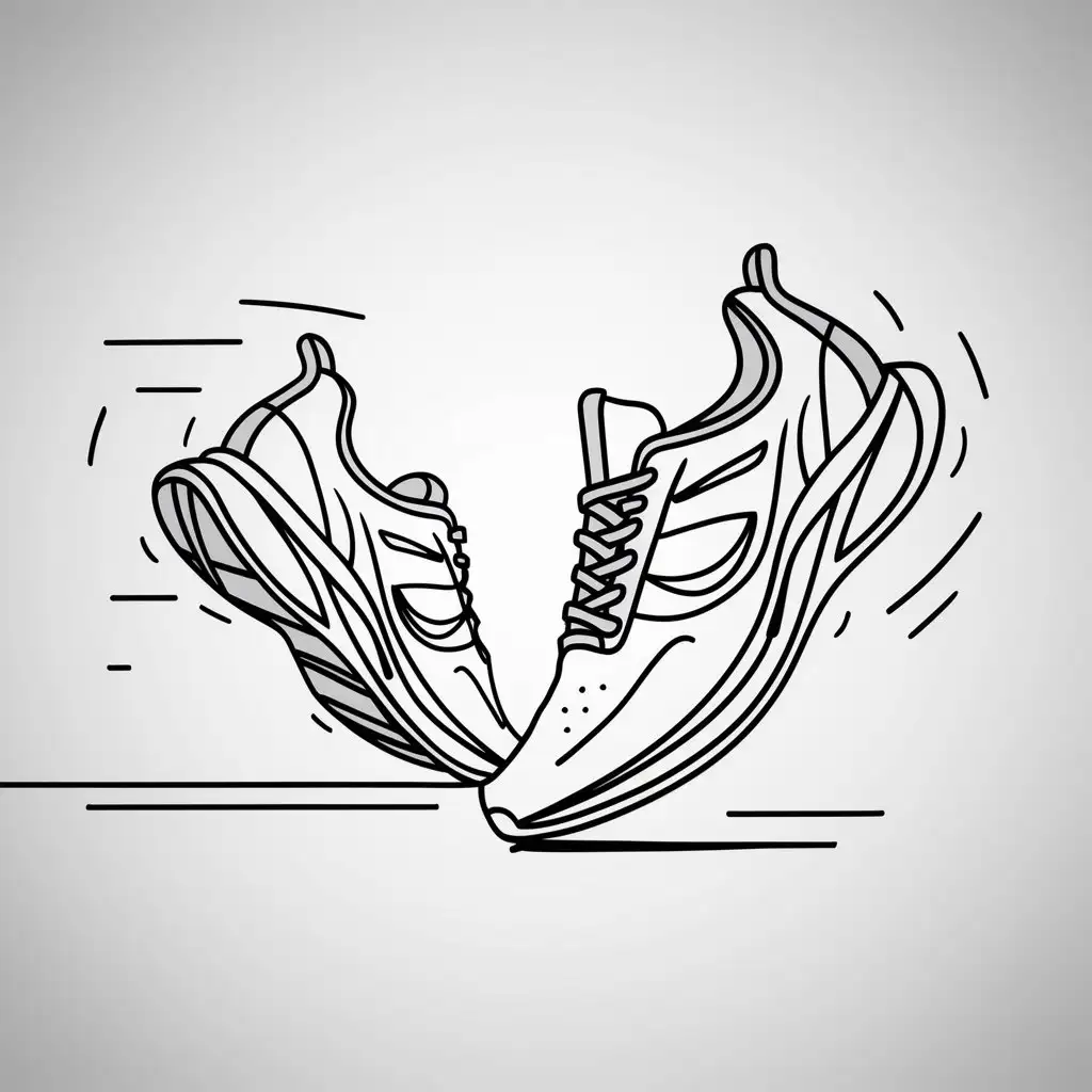 A minimalist line art design of a pair of running shoes.
