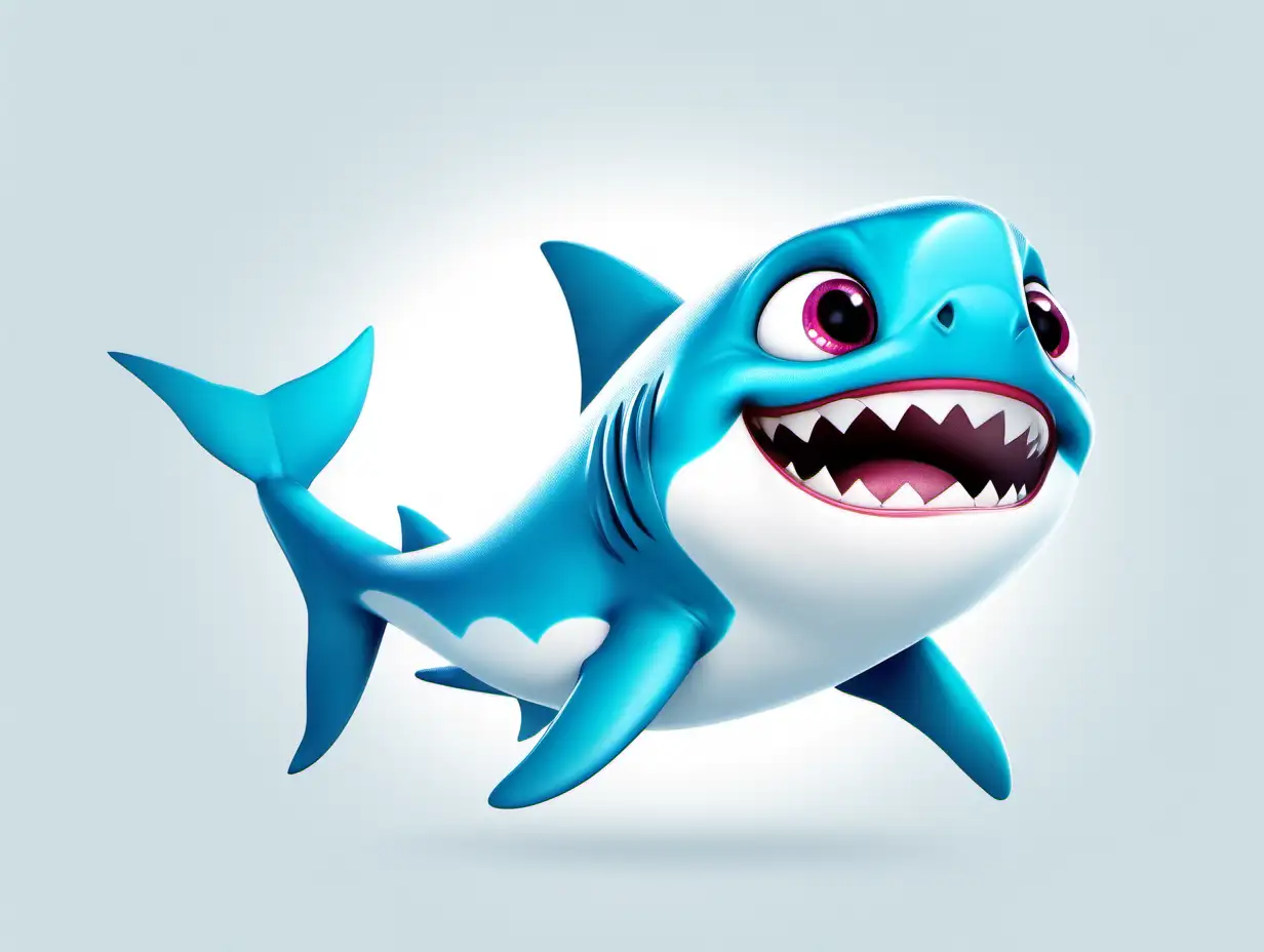 Friendly Cartoon Baby Shark on White Background