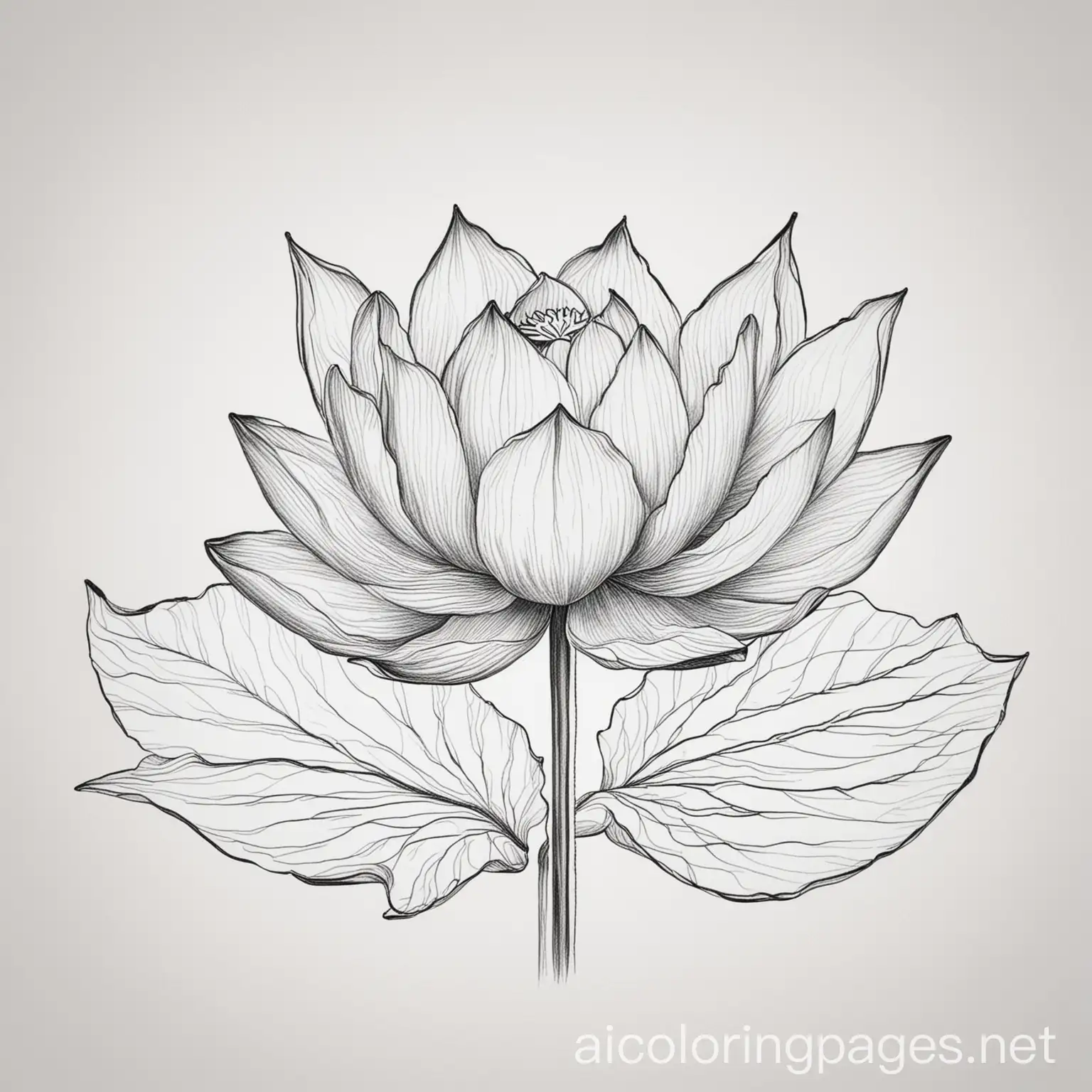 Lotus flower watercolor, Coloring Page, black and white, line art, white background, Simplicity, Ample White Space. The background of the coloring page is plain white to make it easy for young children to color within the lines. The outlines of all the subjects are easy to distinguish, making it simple for kids to color without too much difficulty