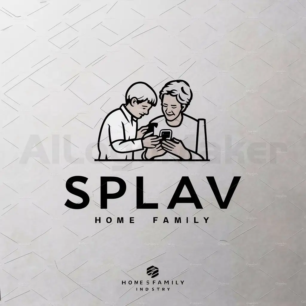 a logo design,with the text "SPLAV", main symbol:Grandson helps grandmother understand the phone,complex,be used in Home Family industry,clear background