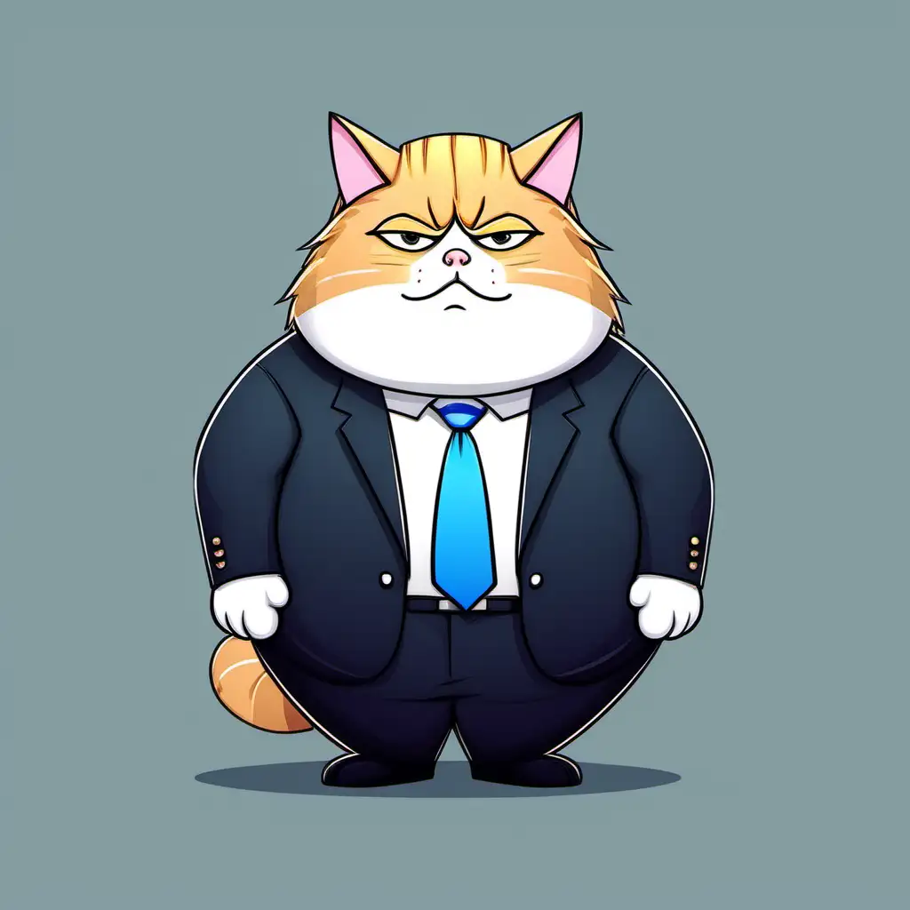 Chubby Cartoon Trump Cat Playful Feline Character Illustration