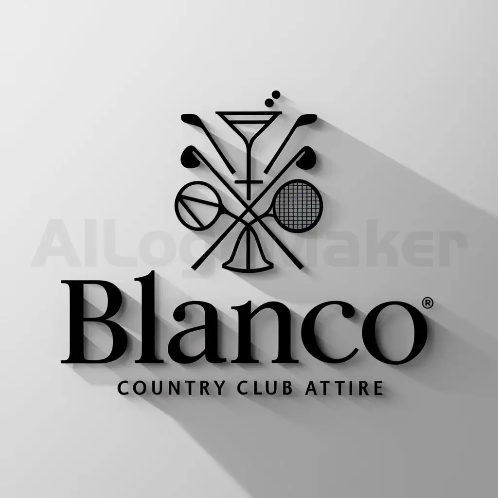 a logo design,with the text "Blanco", main symbol:Looking for logos to go on my hats. Blanco is a clothing company that designs country club attire for the public domain. I am looking for country club style logos that are classic and stylish. They don't necessarily have to contain 'Blanco' -- I'm looking for that combination of classic, with a little fun and style. Logos can include: Blanco Country Club, Blanco CC, 1985, EST 1985, LOS ANGELES, MIAMI BEACH, Martini glass, golf clubs, tennis, T.A.W.A.R. or TAWAR, Snow Flake, take a look at the design ideas and be creative. Logo Text: See Task Description. Logo styles of interest: Emblem Logo, Logo enclosed in a shape, Pictorial/Combination Logo, A real-world object (optional text), Abstract Logo, Conceptual / symbolic (optional text), Character Logo, Logo with illustration or character, Wordmark Logo, Word or name based logo (text only), Lettermark Logo, Acronym or letter based logo (text only). Font styles to use: Serif, Sans Serif, Decorative, Script. Look and feel: Elegant, Bold, Playful, Serious, Traditional, Modern, Personable, Professional, Feminine, Masculine, Colorful, Conservative, Economical, Upmarket.,Moderate,clear background