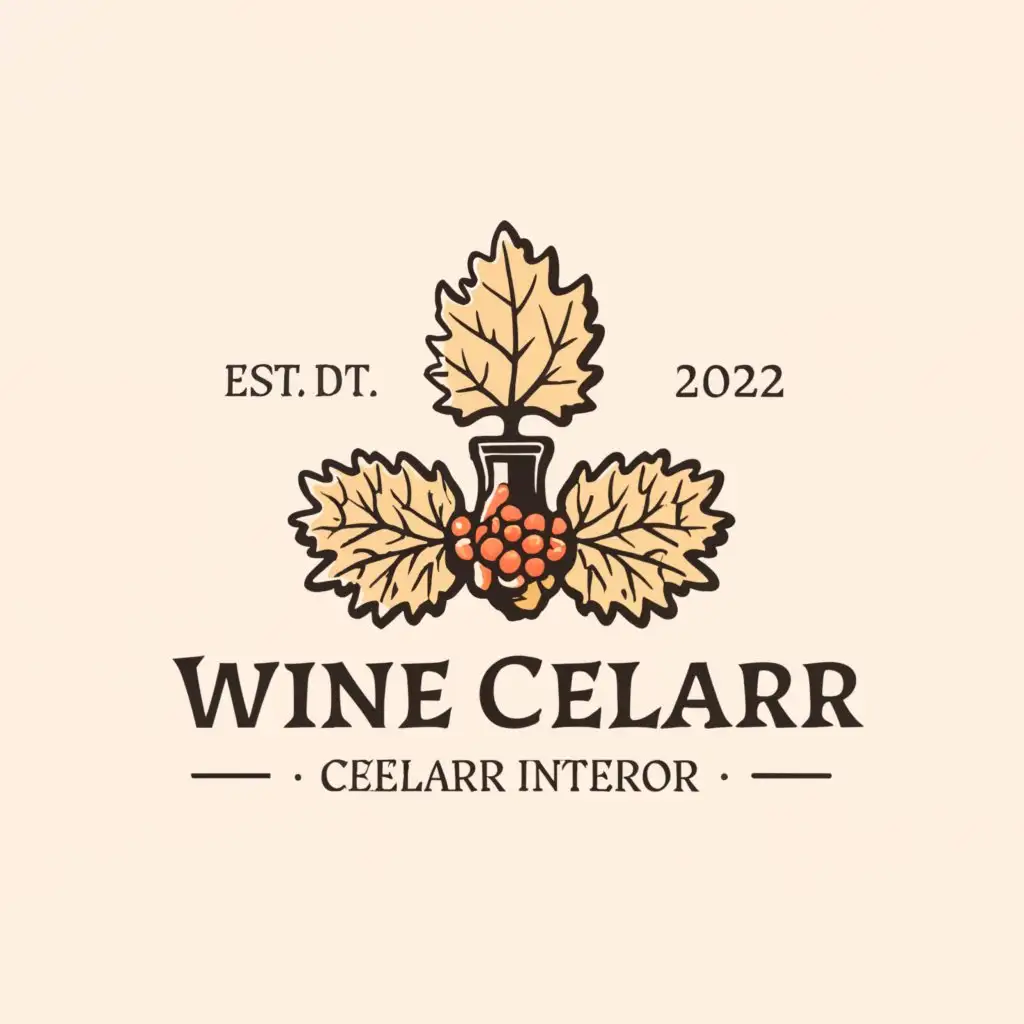 a logo design,with the text "Oak Wine Cellar Interior", main symbol:The main elements to include in the logo are an oak leaf, oak tree and a wine bottle. Color scheme should be in darker and calmer tones.,Moderate,clear background