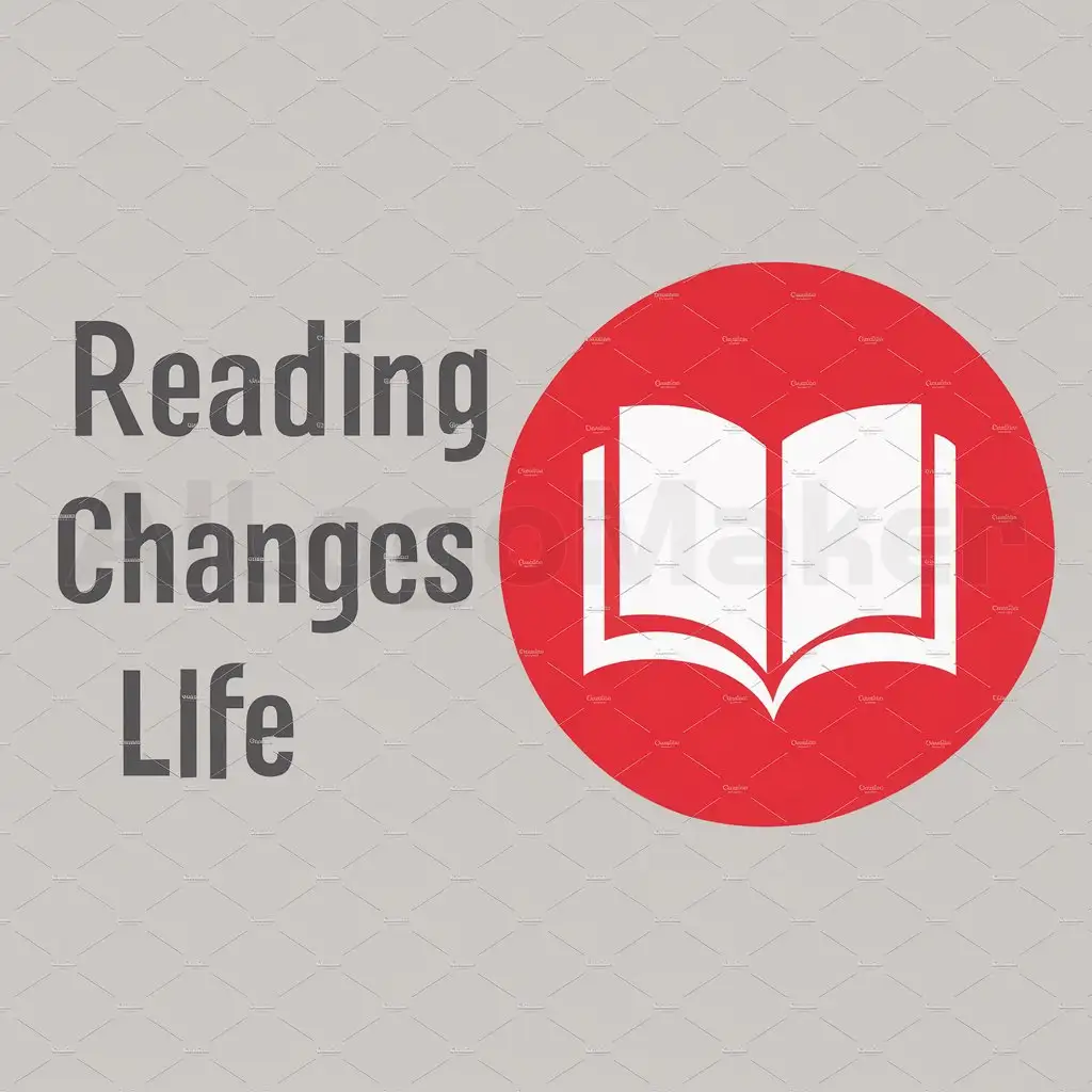 a logo design,with the text "reading changes life", main symbol:Circle red bottom, LOGO is a book (white color) opened,Moderate,clear background