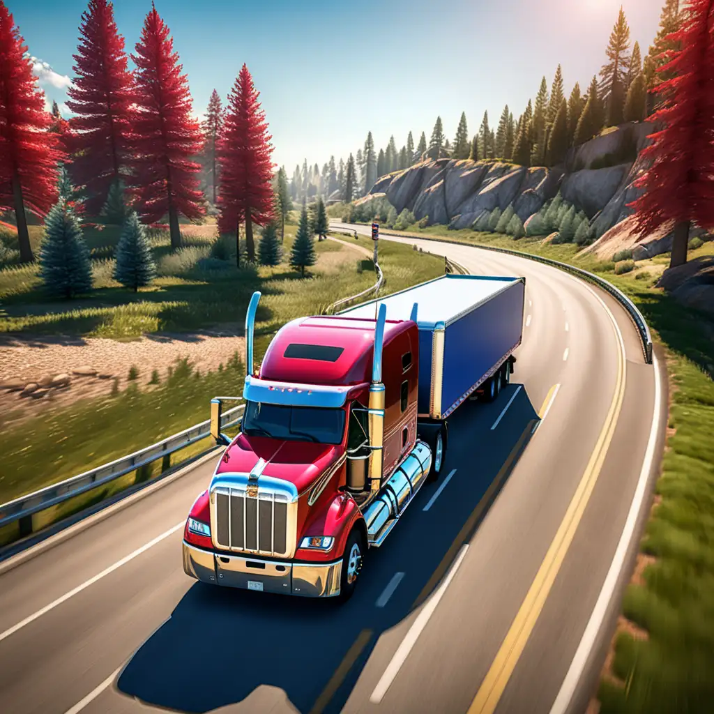 red american truck driving on curve road. showing pine trees, grass roundabout, From the makers of Bus Simulator 2023 comes the new and improved Truck Simulator USA Revolution. Want to know what driving an 18 Wheeler feels like? Truck Simulator USA offers a real trucking experience that will let you explore amazing locations. This American Truck Simulator features many American and European semi truck brands and all kinds of big rigs with realistic engine sounds and detailed interiors! Drive across America, transport cool trailers such as vehicles, gasoline, gravel, food, ship anchors, helicopters, and many more, red american truck driving on curve road. showing pine trees, grass roundabout,


