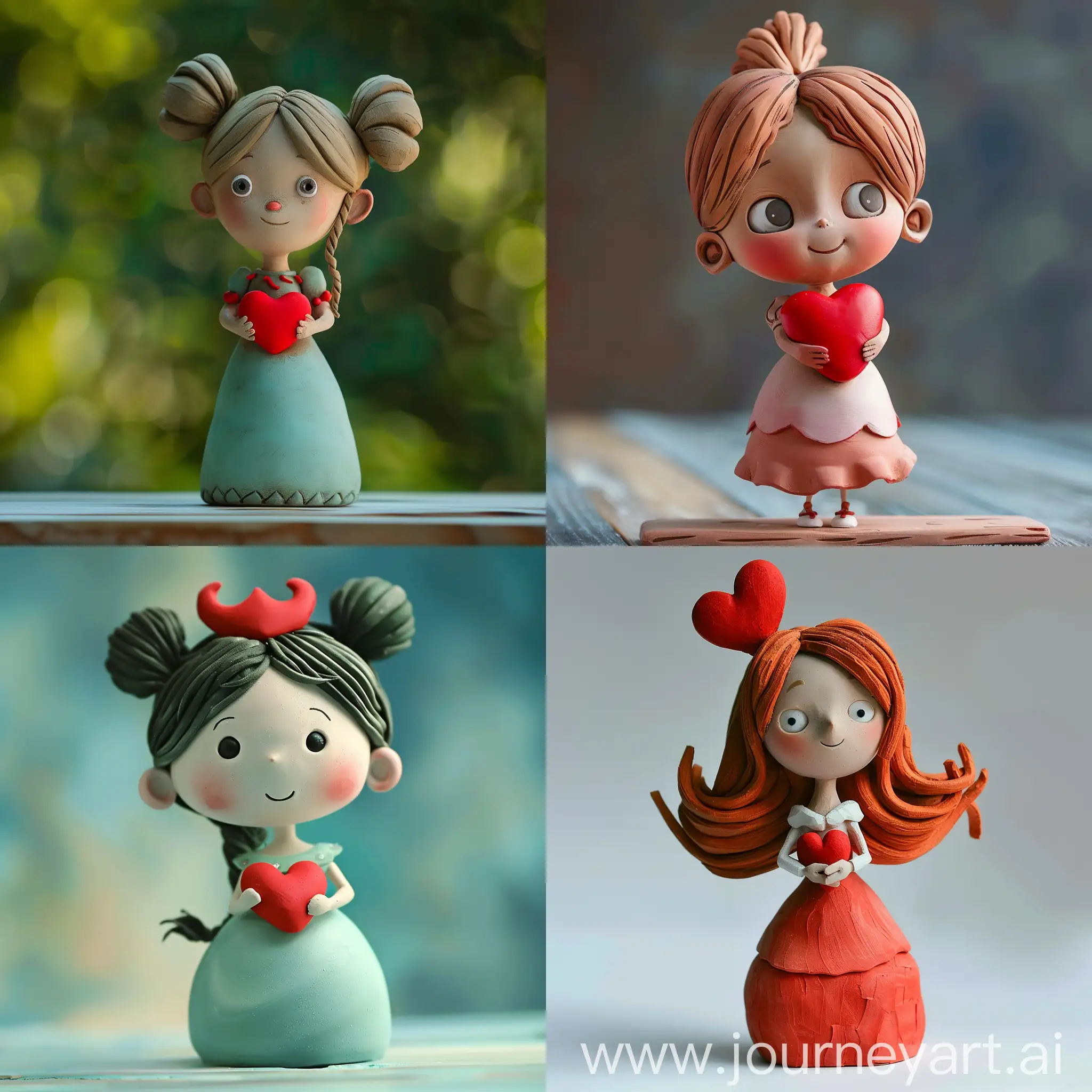 Little princess holding a red heart, claymation