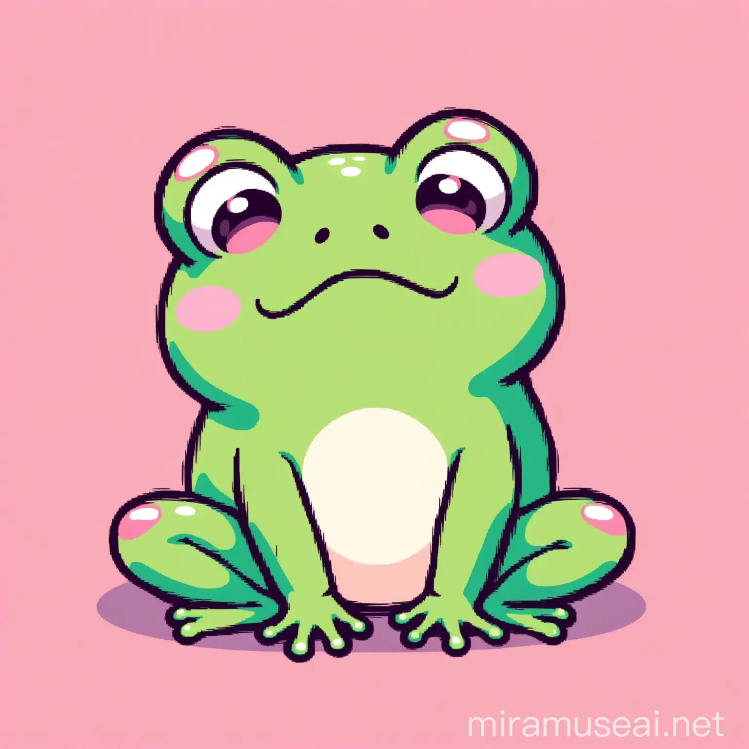 Anxious Frog in Kawaii Style with Green and Pink Palette