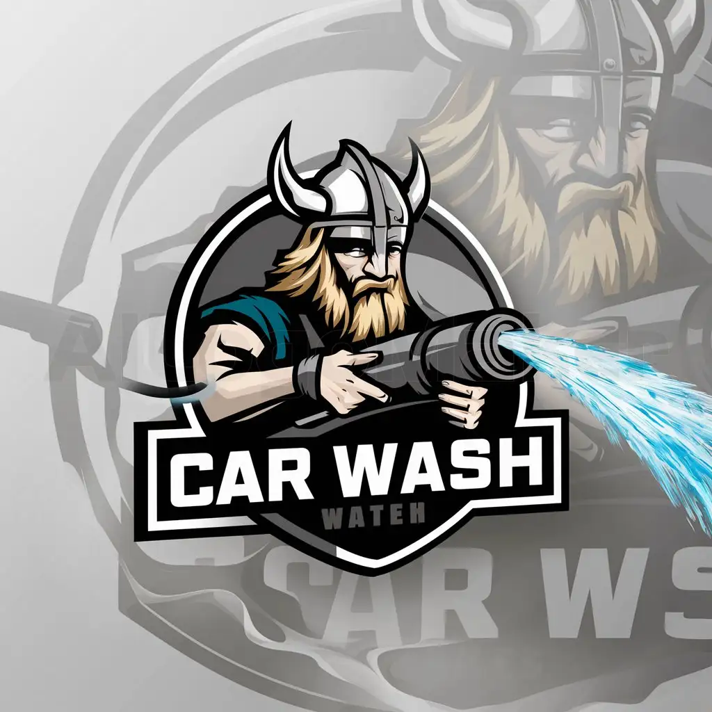 a logo design,with the text "Car wash", main symbol:Viking with a körcher,complex,be used in Automotive industry,clear background