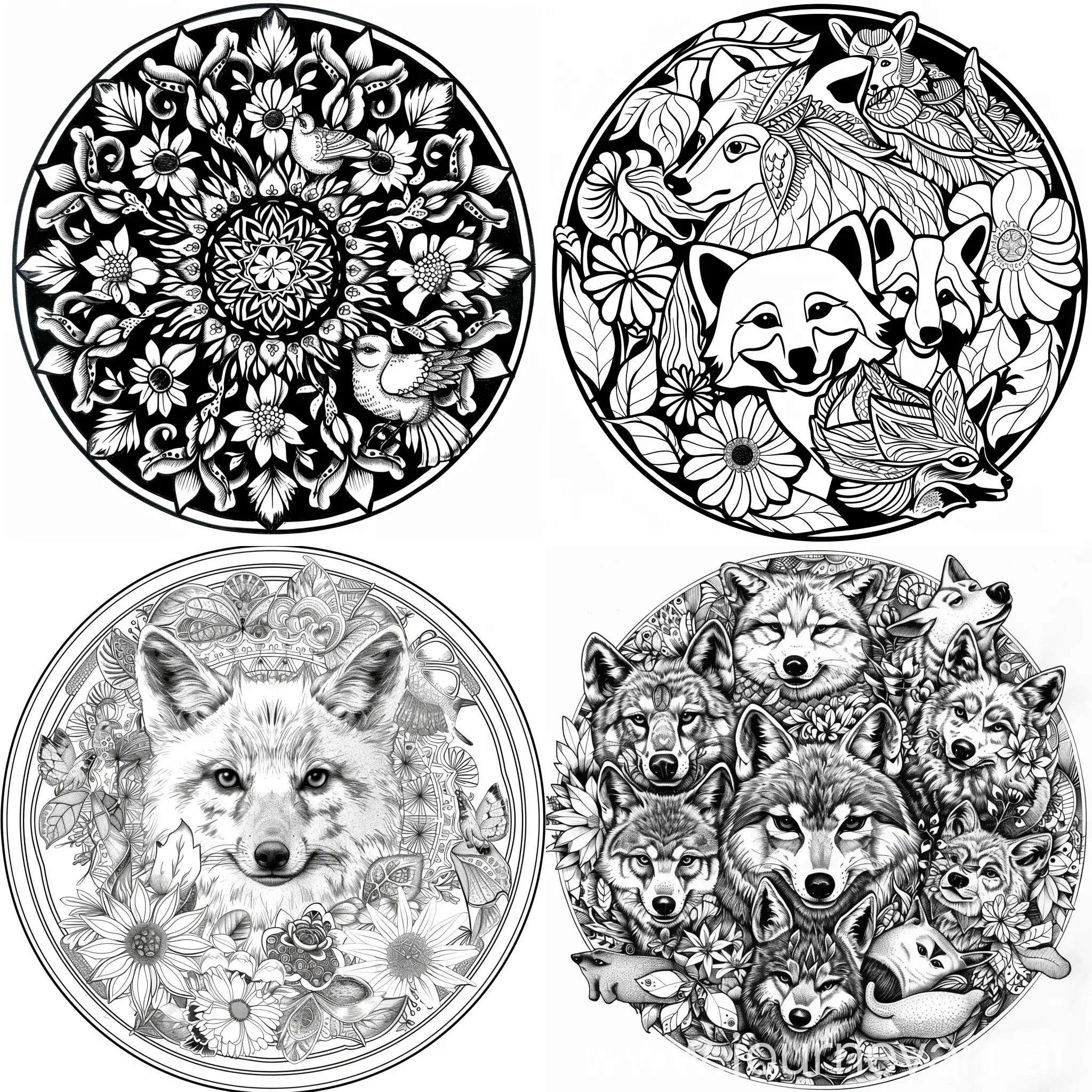 A mandala to color with Nice animals