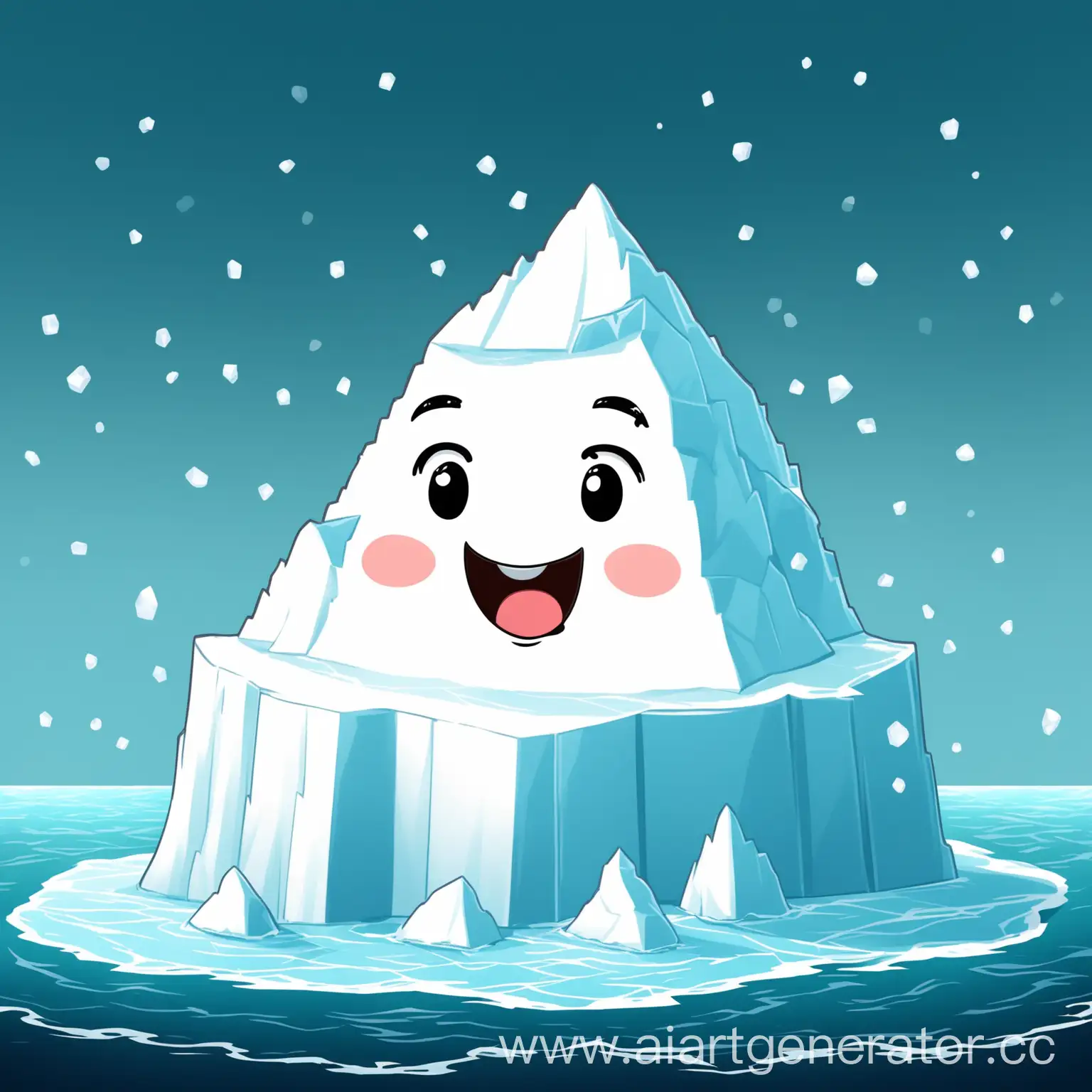 Adorable-Cartoon-Iceberg-Mascot-Floating-in-the-Ocean