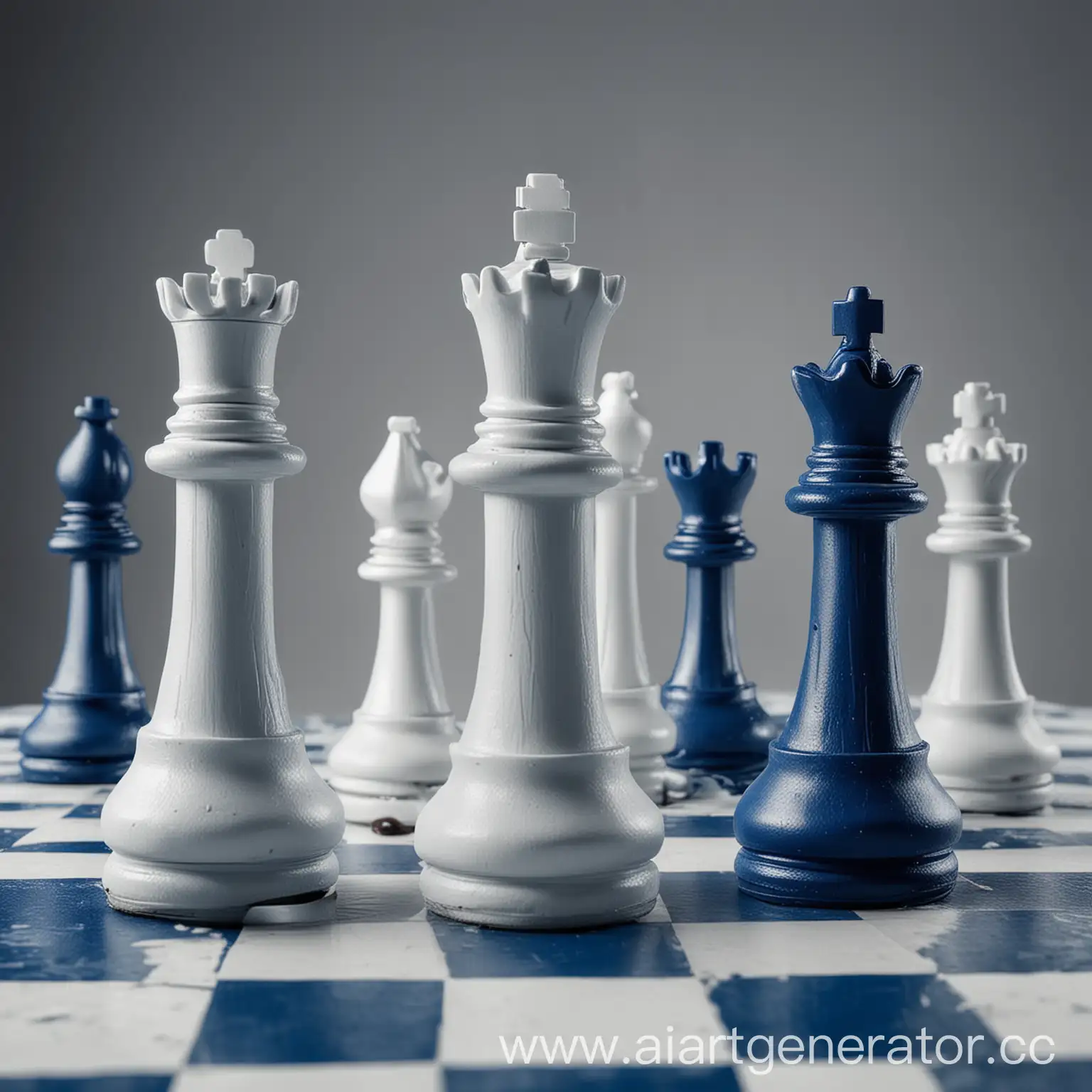 Шахматный бой в сине белом цвете