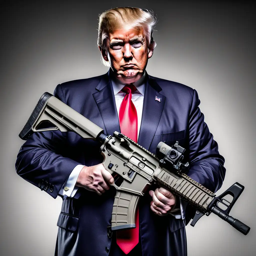 Donald Trump in Tactical Gear Holding an AR15