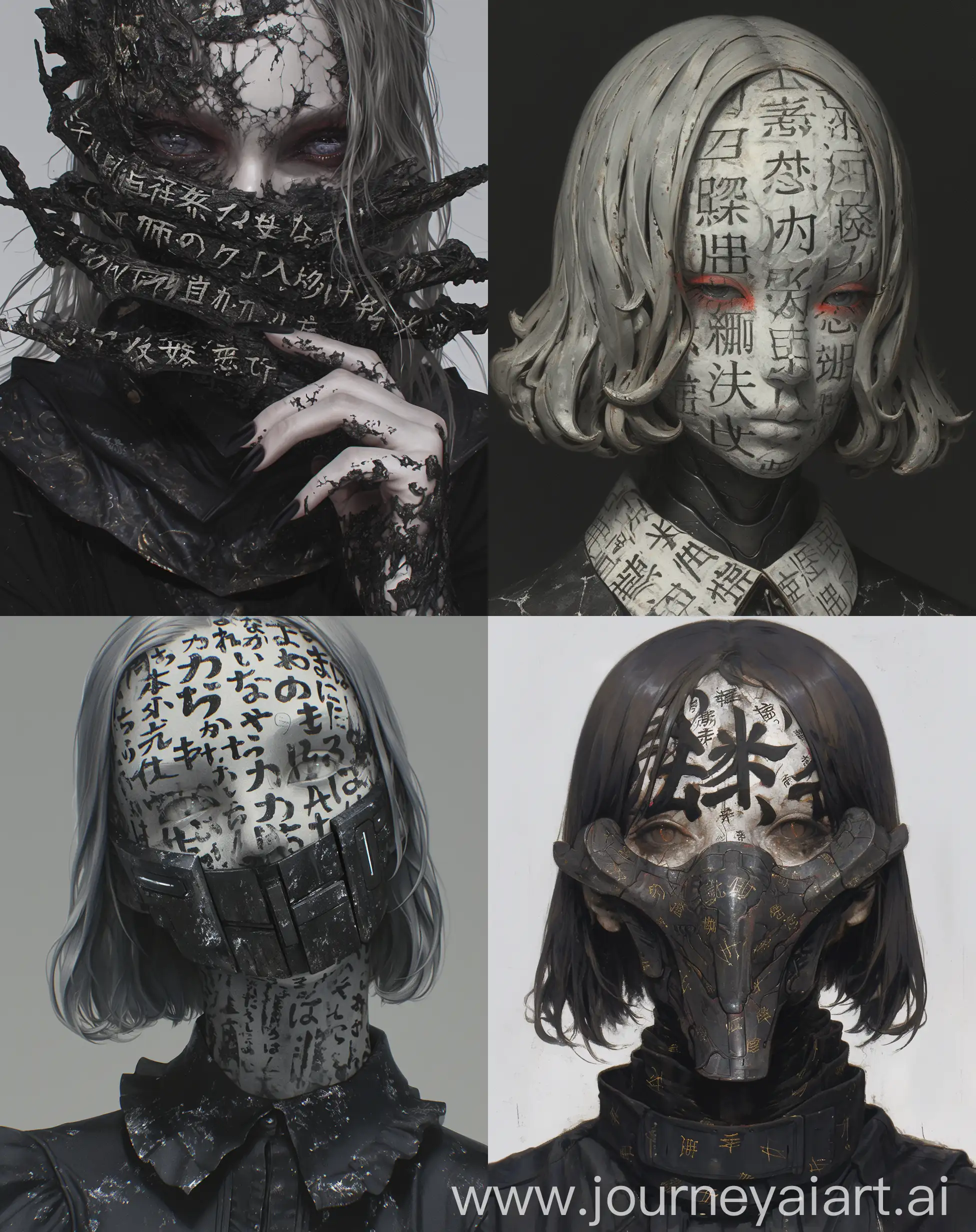 Primordial-Creature-Woman-Covered-in-Japanese-Characters-in-Absurd-Surrealism-Style