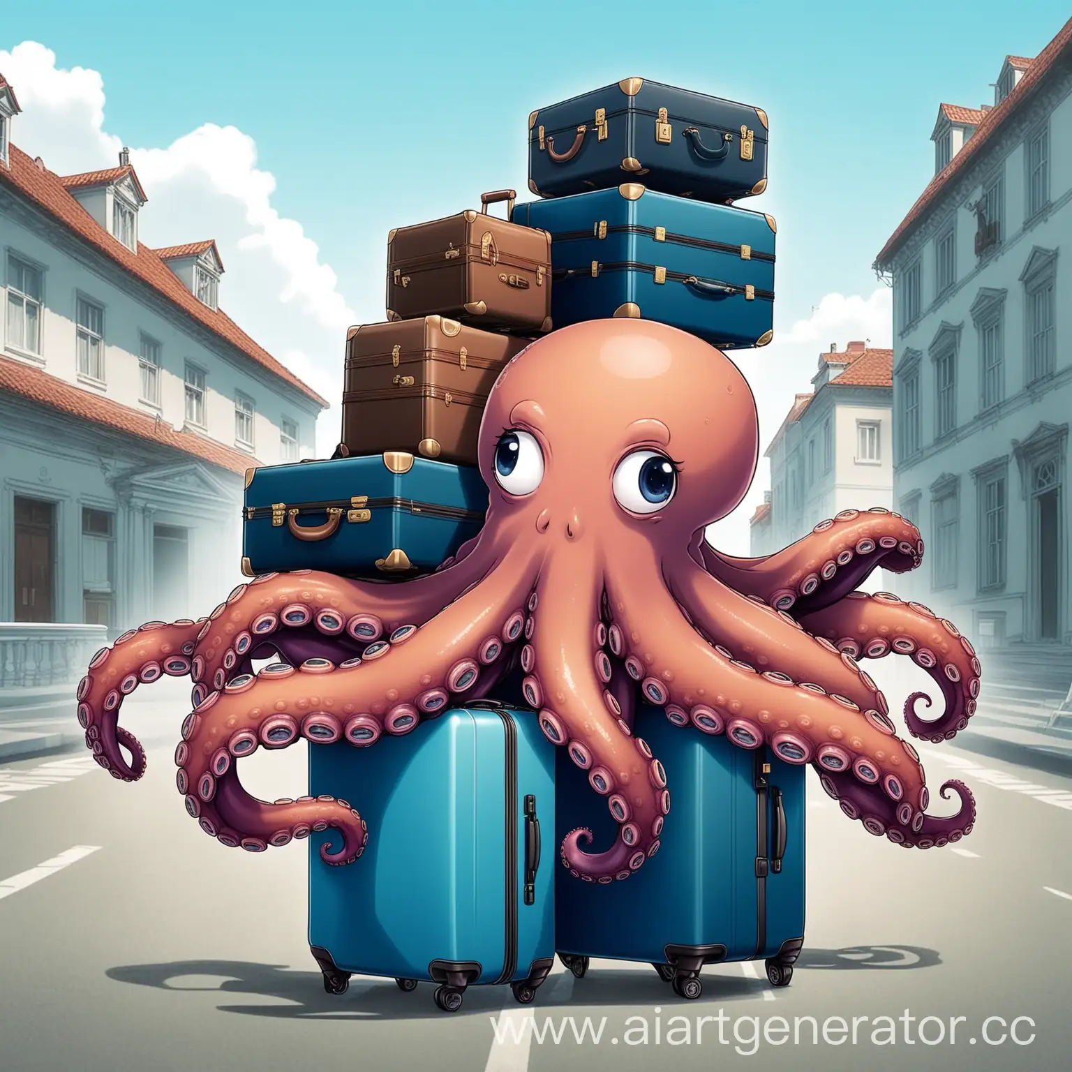 Octopus-Carrying-Four-Suitcases-Whimsical-Underwater-Travel-Scene