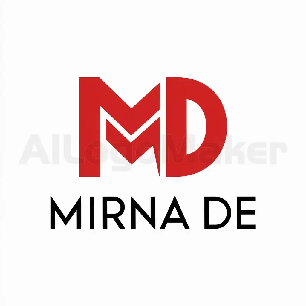 a logo design,with the text "Mirna DE", main symbol:Name to Display : Mirna DEnLogo Type: MonogramnPrimary Colors: Red (#FF0000) and Black (#000000)nDesign Style:n- Modern and Minimalist: Create a clean and simple logo with sharp lines and symmetrical shapes.n- Dynamic and Energetic: Use design elements that convey movement and energy.nLetter Composition:n- Integrate the letters 'M' and 'D' into a cohesive shape that is easily recognizable.n- Experiment with various geometric forms to creatively combine the letters.nTypography: Choose a bold and clear sans-serif font, ensuring each letter is legible and harmonious when combined.nMessage to Convey:n- Professionalism: Present a sense of trust and credibility.n- Boldness: Use red to show strength and passion.n- Elegance: Use black to add a sense of sophistication and stability.,Minimalistic,clear background