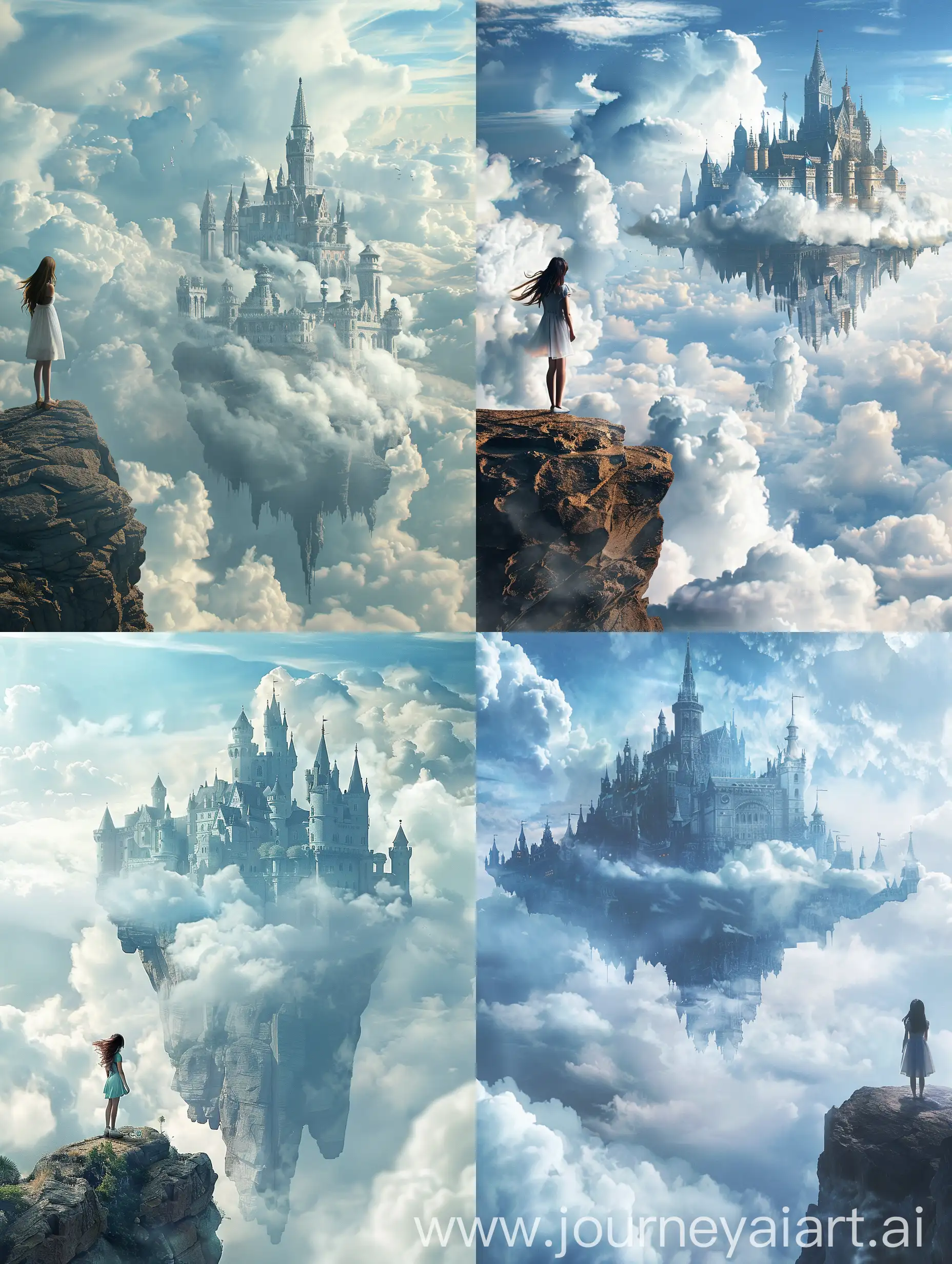 Woman-Standing-on-Cliff-with-Floating-Cloud-Castle-in-Breathtaking-Fantasy-Art