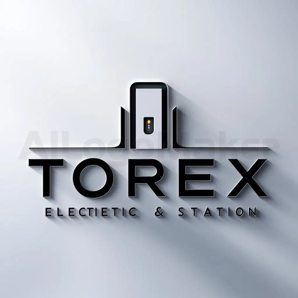 a logo design,with the text "Torex", main symbol:Electric filling station,Minimalistic,be used in Automotive industry,clear background
