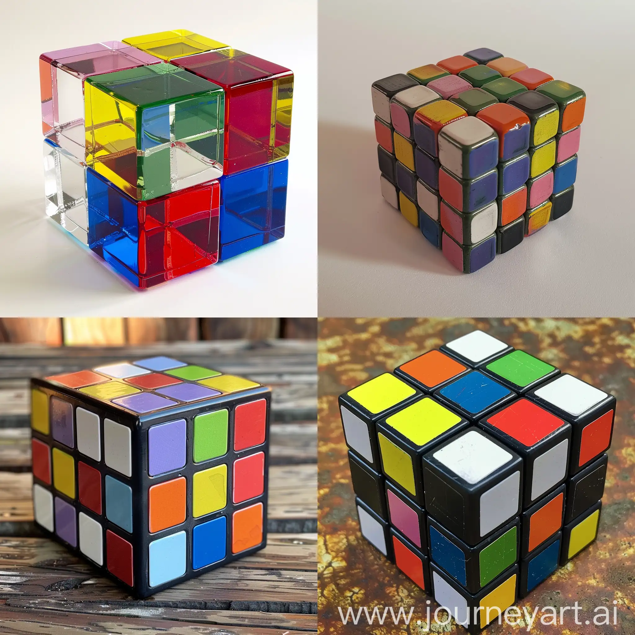 Vibrant-Multicolored-Cube-Sculpture-on-Reflective-Surface