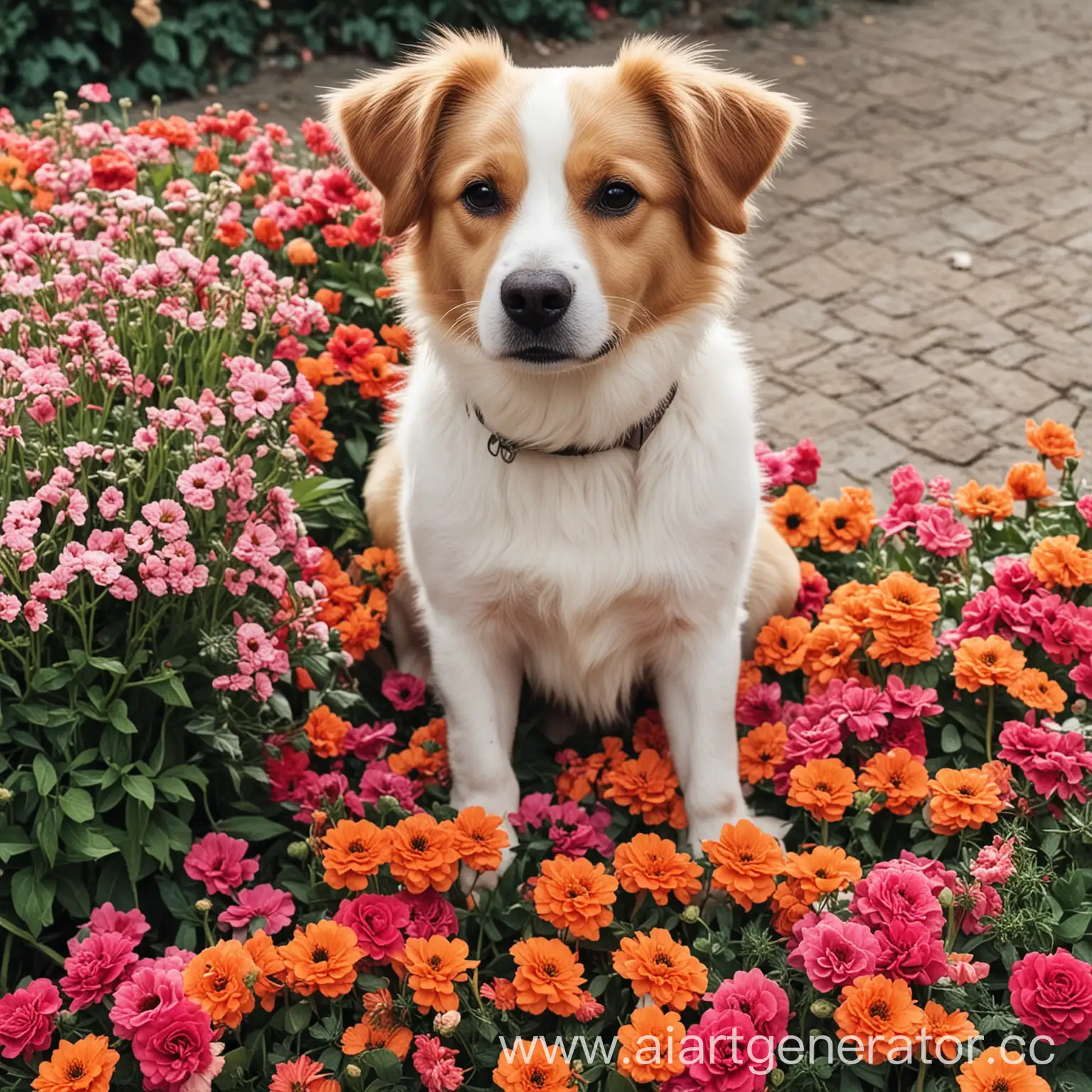 Dog-Surrounded-by-Colorful-Flowers