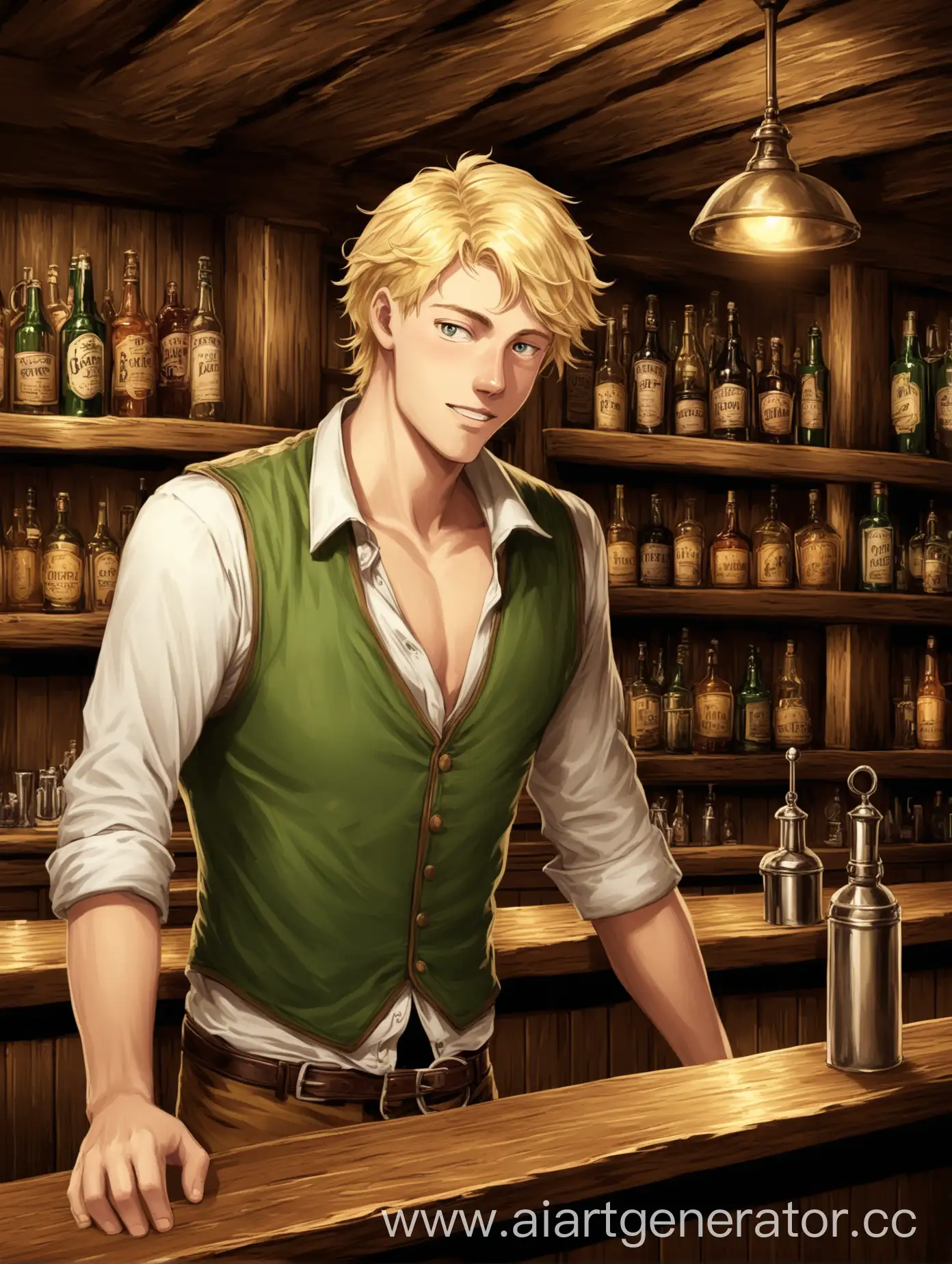 Blond-Bartender-Standing-Behind-the-Bar-in-a-Cozy-Tavern