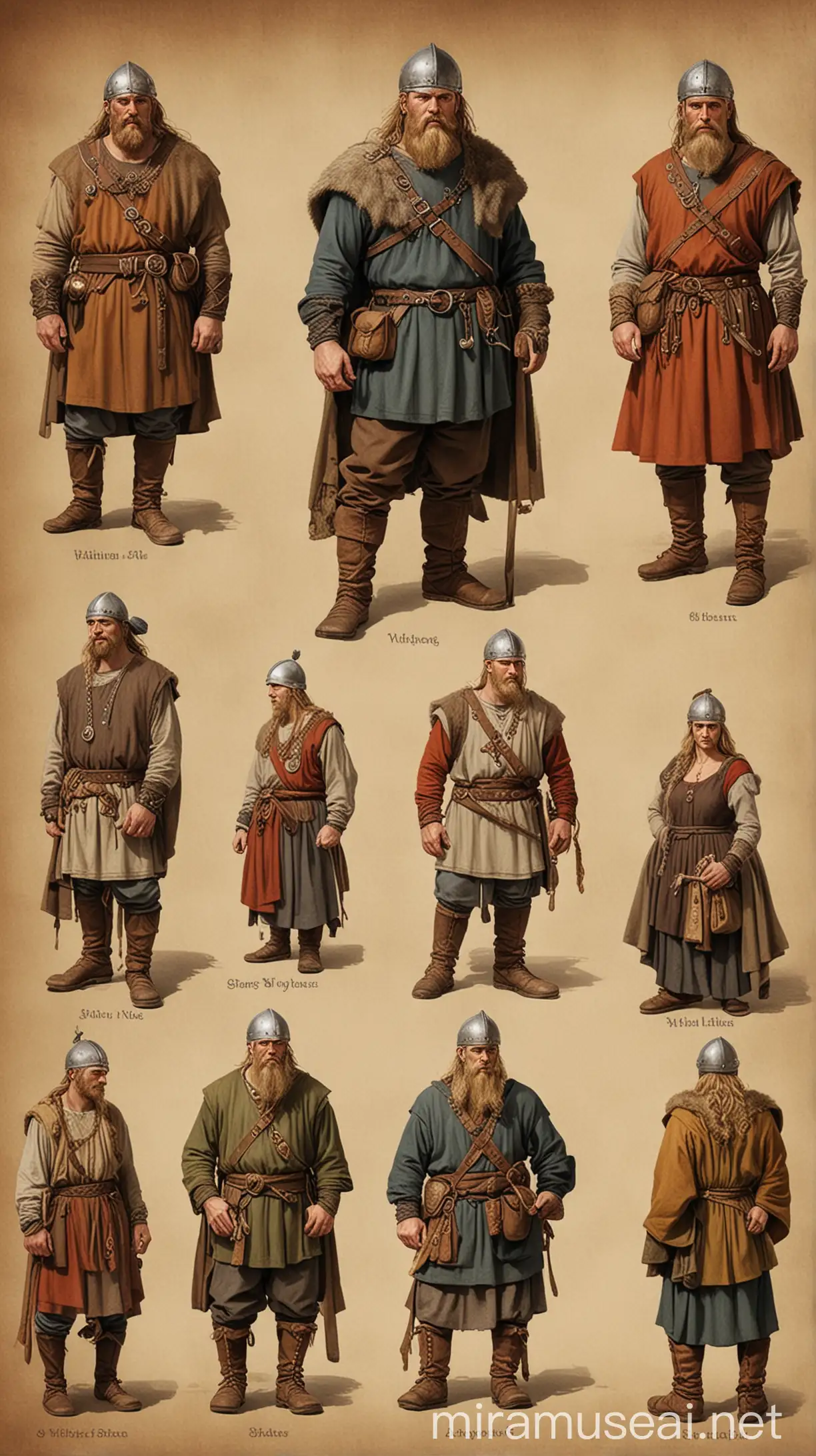 Viking merchant attire: An illustration depicting the attire worn by Viking merchants and their trade goods.