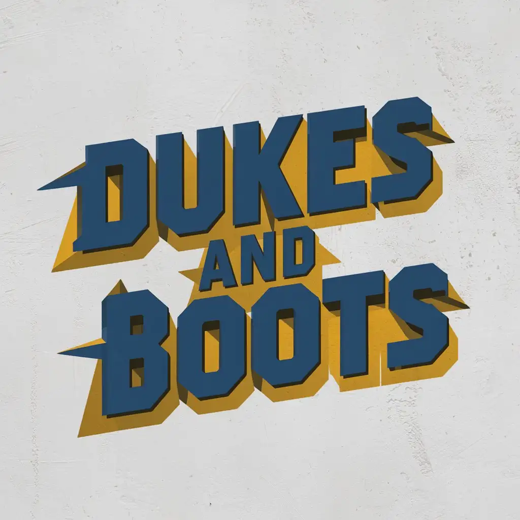 the words Dukes and Boots blue and yellow 3d  on white background
