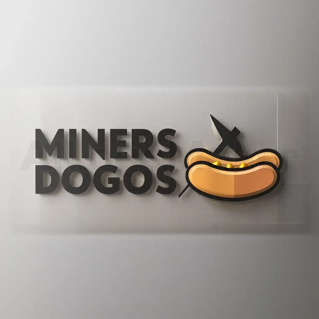 a logo design,with the text "Miners DOGOS", main symbol:hot dog,Moderate,be used in Aliments industry,clear background