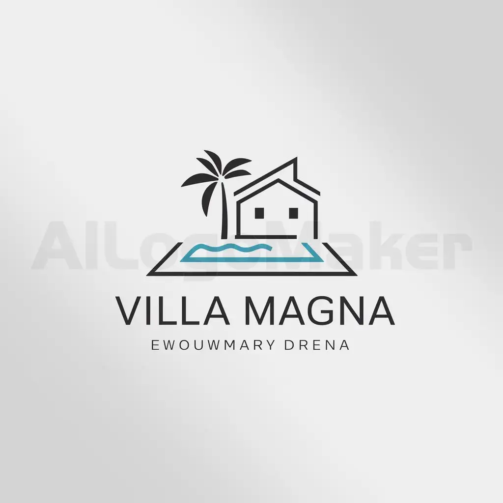 a logo design,with the text "villa magna", main symbol:building, palm tree, swimming pool,Minimalistic,be used in Travel industry,clear background